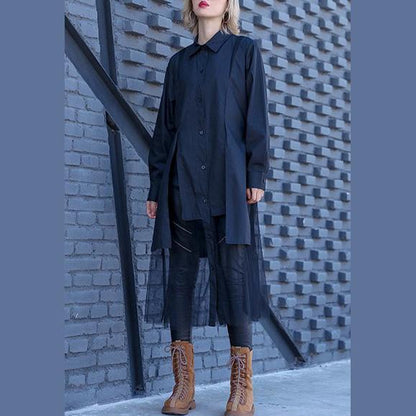 Modern Turn-down Collar Cotton Clothes Pakistani Pattern Black Shift Dress