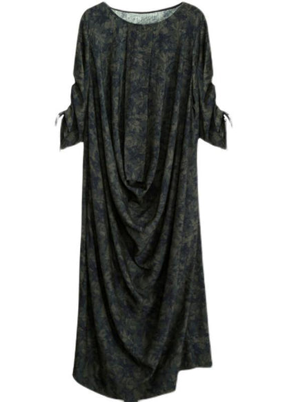 Modern V Neck Asymmetric Spring Clothes for Design Green Print Loose Dress