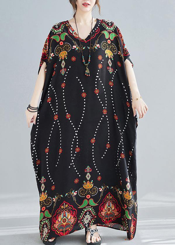 Modern V Neck Spring Clothes Wardrobes Black Print Maxi Dress