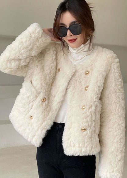 Modern White Button Faux Fur Puffers Jackets Winter Thick
