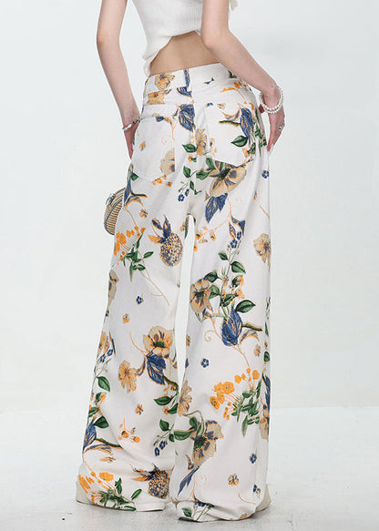 Modern White Button Pockets High Waist Denim Wide Leg Pants