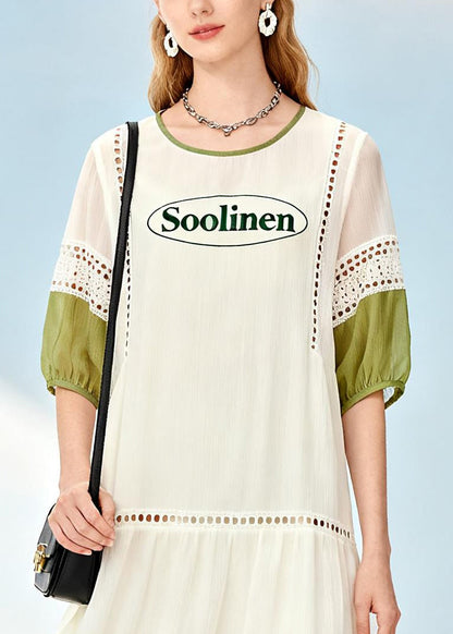 Modern White Hollow Out Patchwork Chiffon Day Dresses Summer