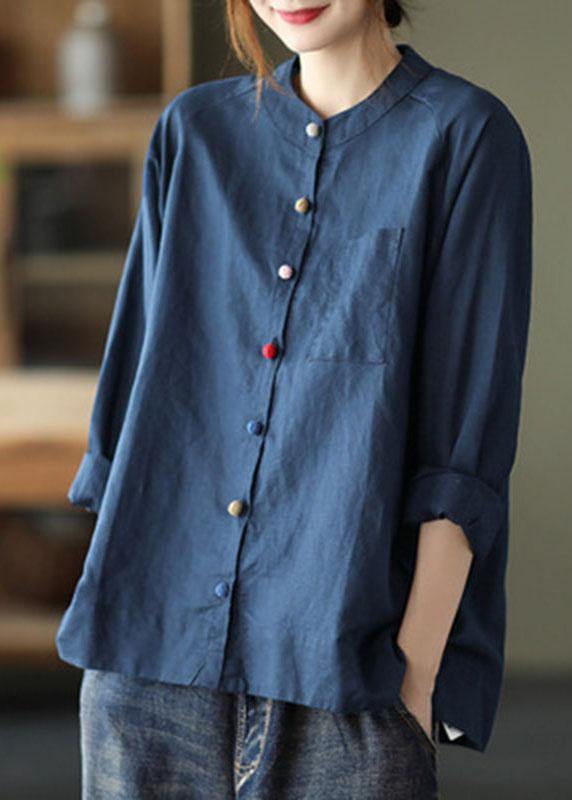 Modern White-fun Pattern Loose Patchwork Pockets Fall Long Sleeve Blouse Top
