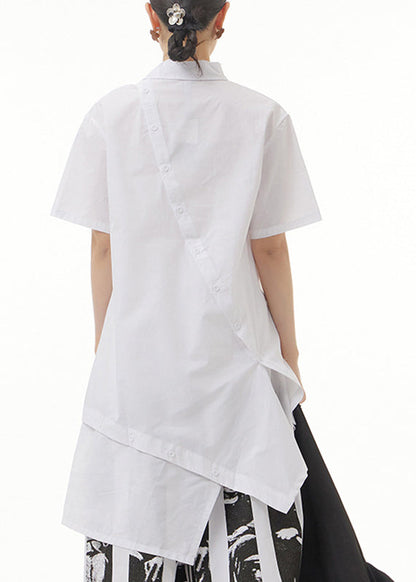 Modern White Peter Pan Collar Patchwork Cotton Long Shirts Summer
