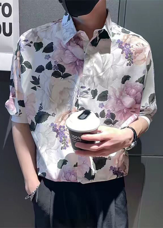 Modern White Peter Pan Collar Print Shirts Summer