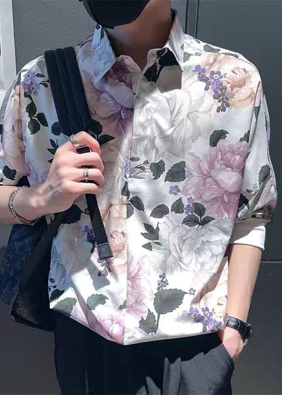 Modern White Peter Pan Collar Print Shirts Summer