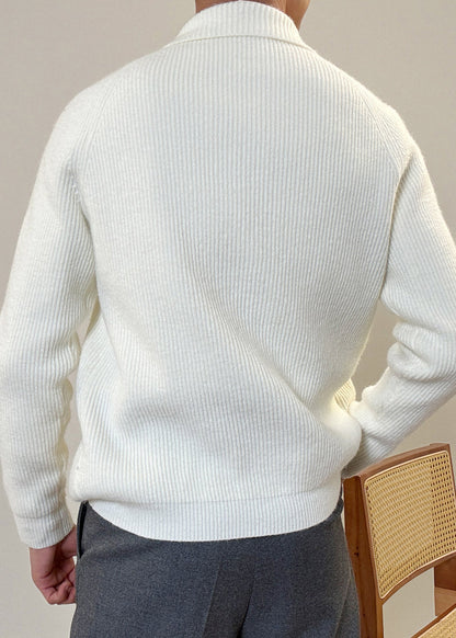 Modern White Peter Pan Collar Zip Up Cotton Knit Coats Spring
