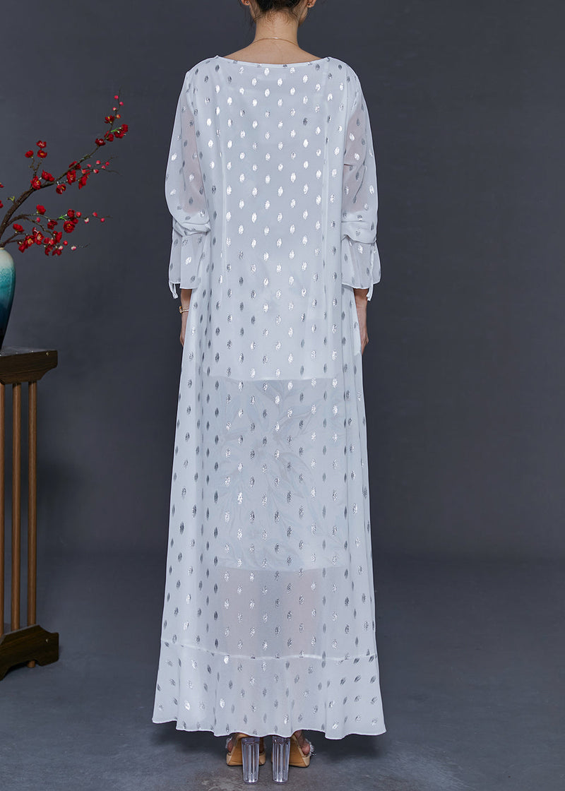 Modern White Sequins Ruffles Chiffon Long Dresses Spring