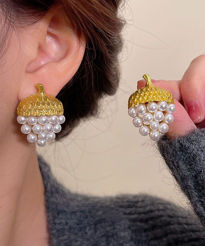 Modern White Sterling Silver Overgilid Pearl Strawberry Drop Earrings Tw1047