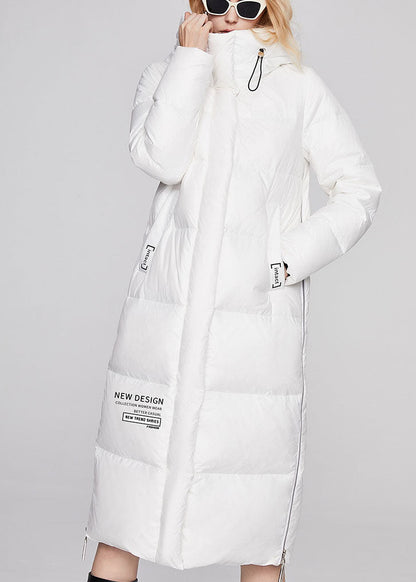 Modern White Hooded Drawstring Winter Duck Down Coat