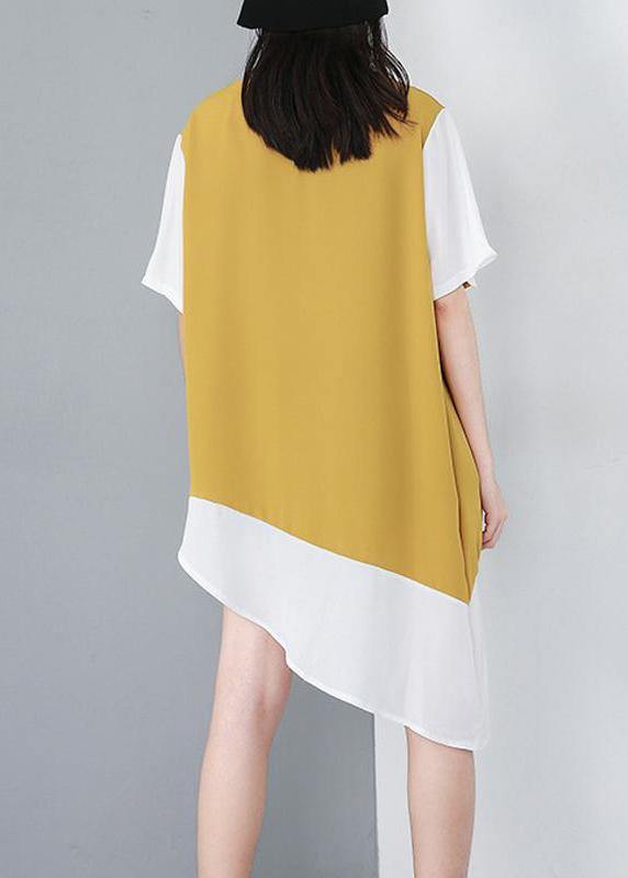 Modern Yellow Top Silhouette Organic Personality Loose Spliced Irregular Chiffon T-shirt