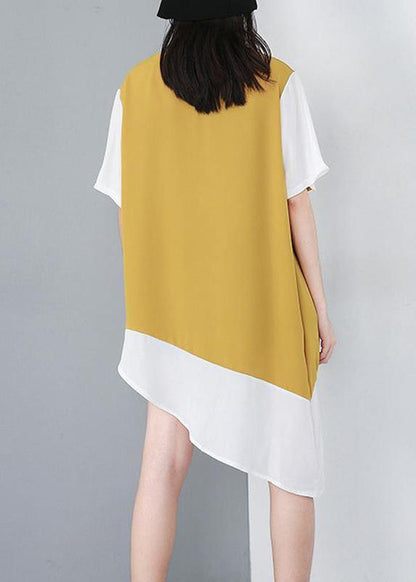 Modern Yellow Top Silhouette Organic Personality Loose Spliced Irregular Chiffon T-shirt