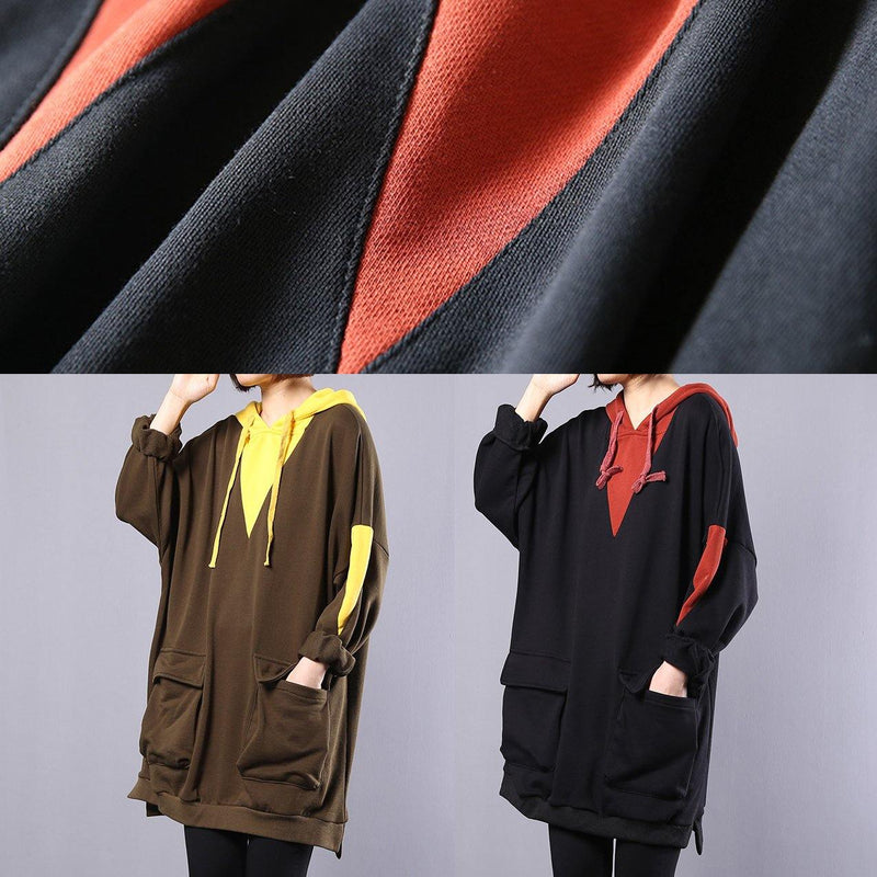 Modern Army Green Patchwork Cotton Blouse Hooded Oversized Autumn Tops