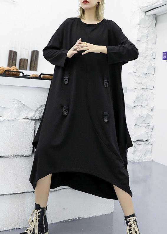 Modern Asymmetric Cotton Clothes Ideas Black Long Sleeve Maxi Dresses Fall