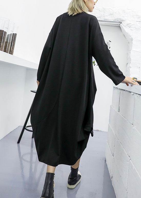 Modern Asymmetric Cotton Clothes Ideas Black Long Sleeve Maxi Dresses Fall
