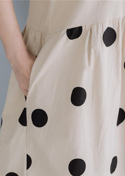 Modern Beige Dotted Cotton Tunics V Neck Long Summer Dress