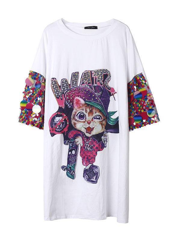 Modern Black Cartoon Print Cotton Dress Appliques Sleeve Cotton Summer Dresses
