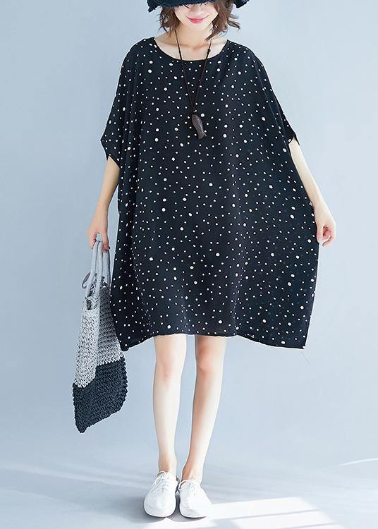 Modern Black Chiffon Dresses Dotted Short Summer Dresses