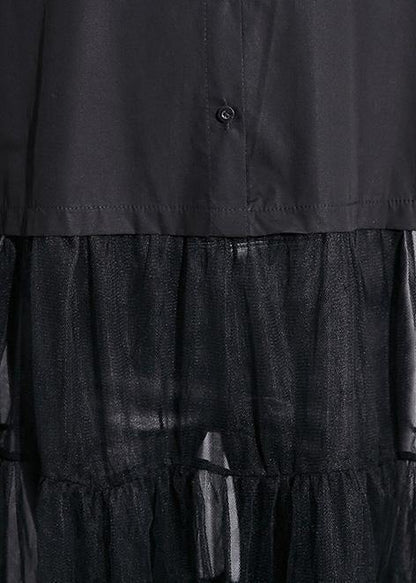 Modern Black Cotton Patchwork Tulle Fine Runway Lapel False Two Pieces Cotton Summer Dresses