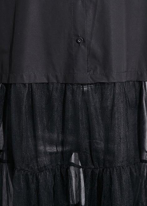 Modern Black Cotton Patchwork Tulle Fine Runway Lapel False Two Pieces Cotton Summer Dresses
