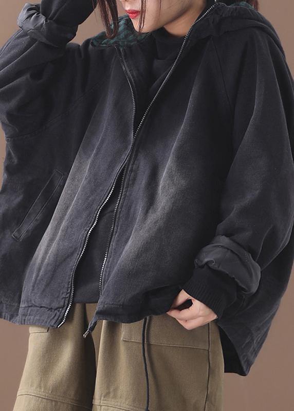 Modern Black Fine Crane Coat Photography Denim Hooded Short Coats