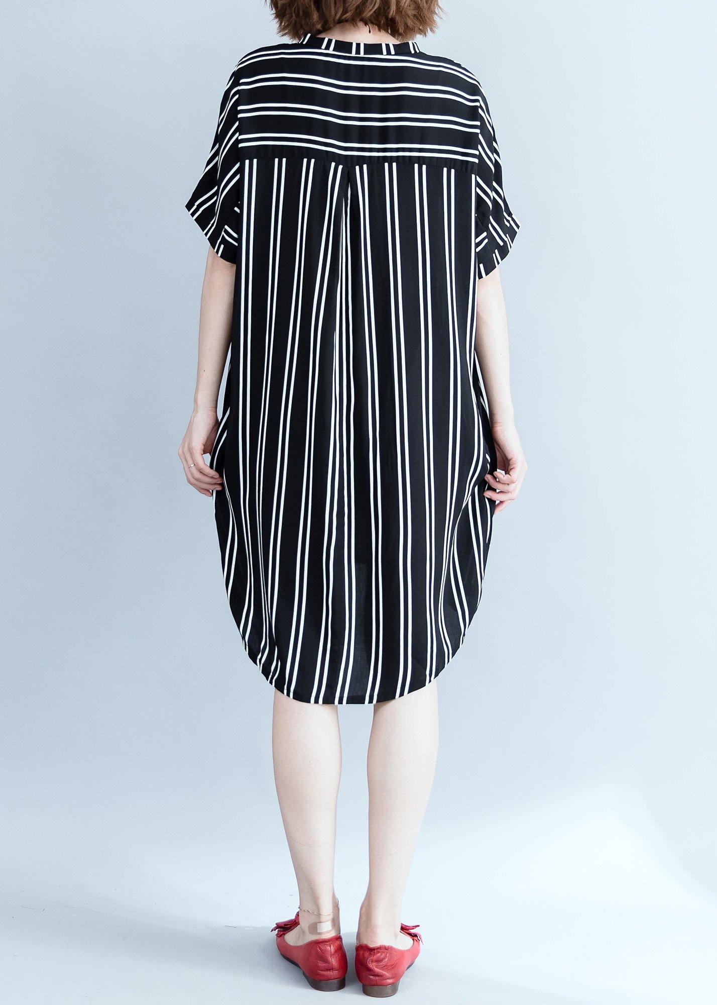 Modern Black Wardrobes Striped Summer Shirt Dress