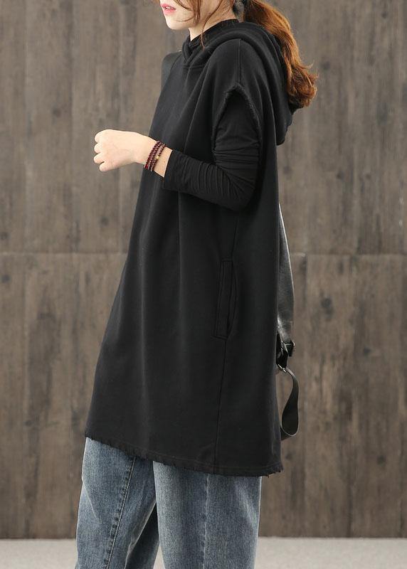 Modern Black Clothes Hooded Pockets Silhouette Tops