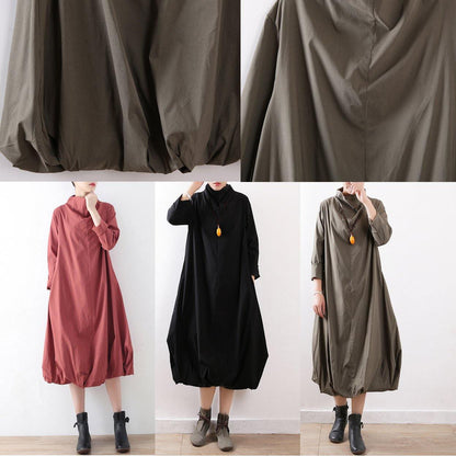 Modern Black Cotton Dresses High Neck Asymmetric Traveling Fall Dress