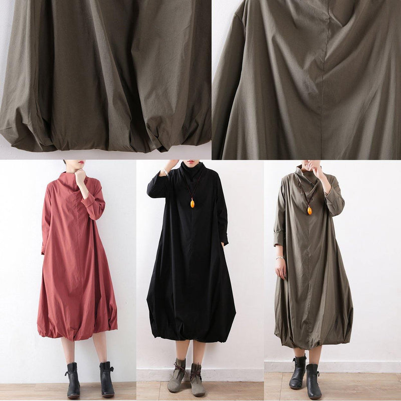 Modern Black Cotton Dresses High Neck Asymmetric Traveling Fall Dress