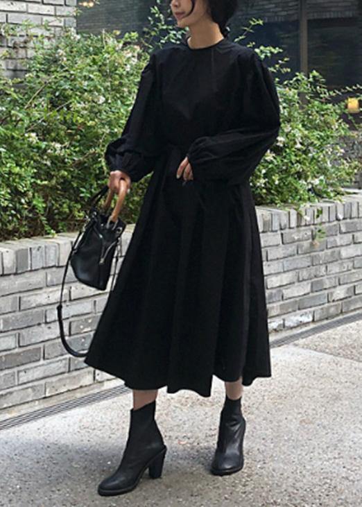 Modern Black Cotton Quilting Clothes O Neck Batwing Sleeve Kaftan Spring Dresses