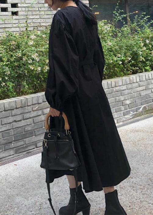Modern Black Cotton Quilting Clothes O Neck Batwing Sleeve Kaftan Spring Dresses
