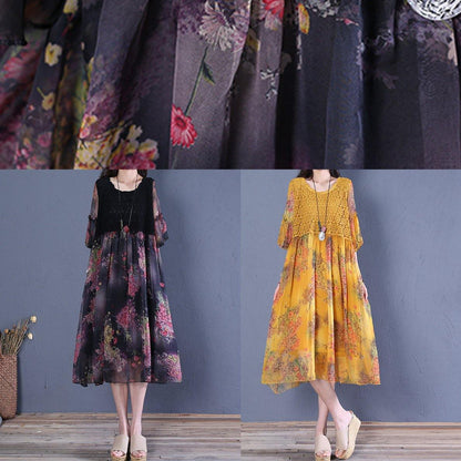 Modern Black Print Cotton Clothes O Neck Butterfly Sleeve Short Dresses