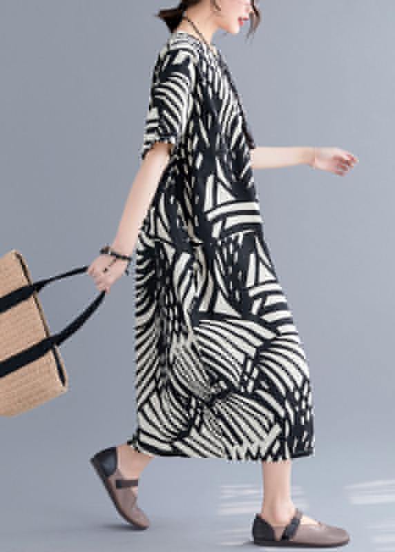 Modern Black Print Cotton Tunic Pattern O Neck Patchwork Art Summer Dress