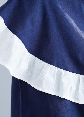 Modern Blue Cotton Wardrobes O Neck Patchwork Summer Dress