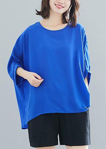 Modern Blue Chiffon O Neck Batwing Sleeve Love Summer Tops