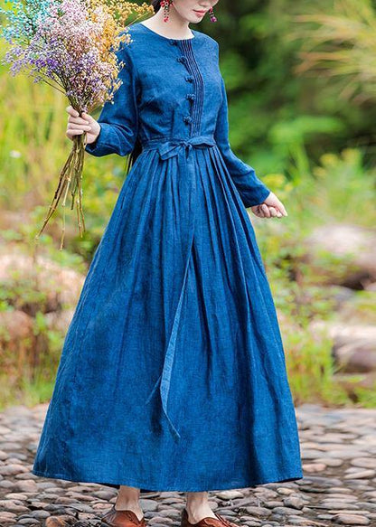 Modern Blue Clothes for O Neck Extra Large Hem Long Spring Dresses