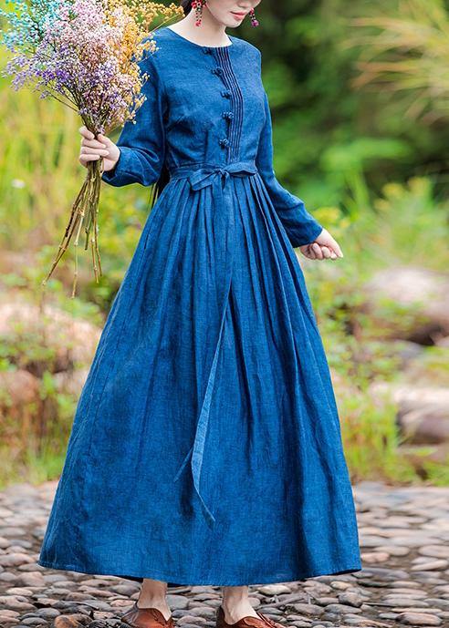 Modern Blue Clothes for O Neck Extra Large Hem Long Spring Dresses