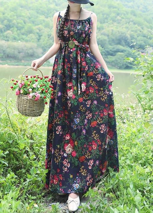 Modern Blue Linen Cotton Clothes O Neck Daily Summer Dress