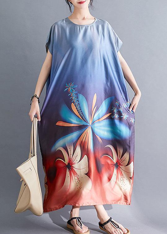Modern Blue Prints Tunic Pattern Batwing Sleeve Summer Dresses