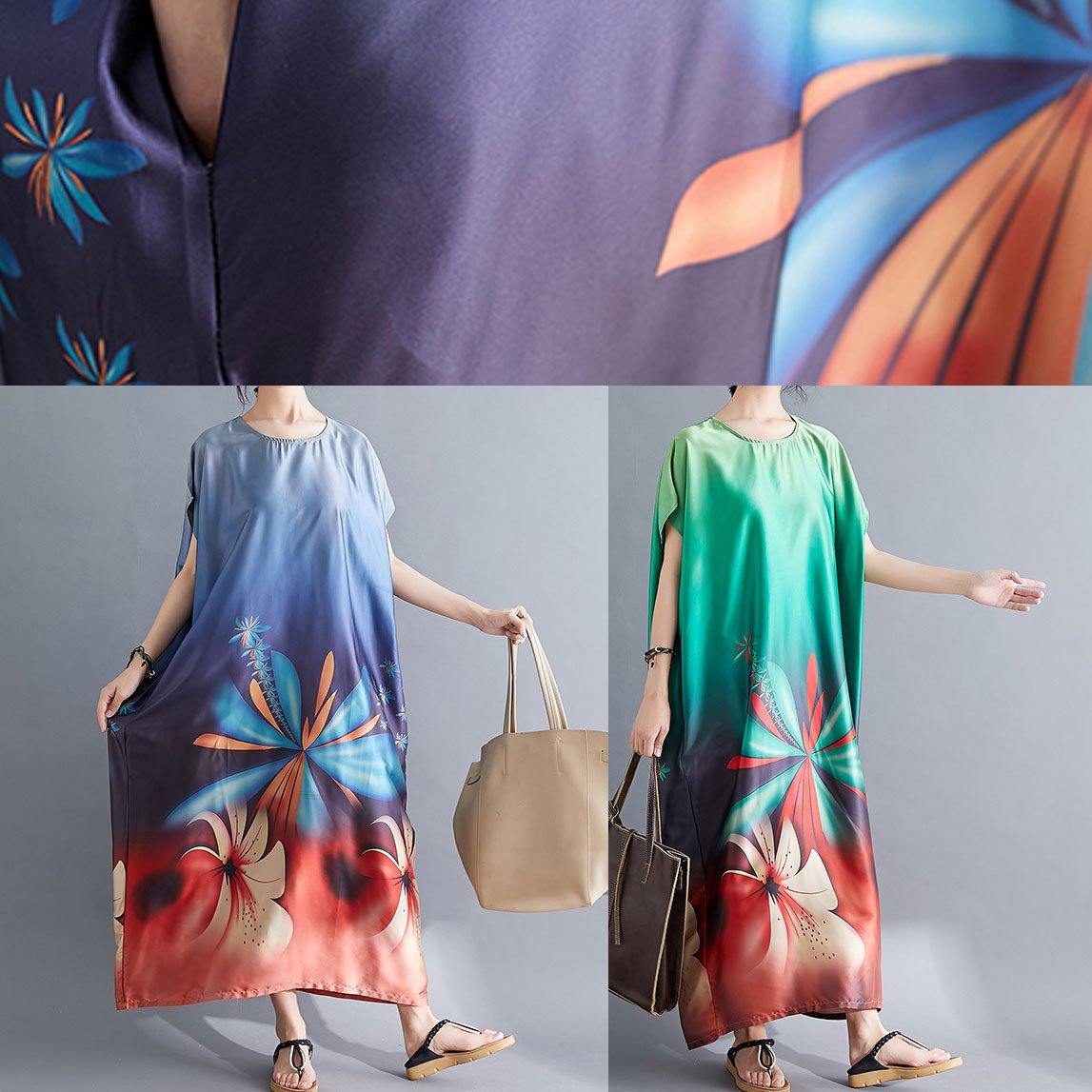 Modern Blue Prints Tunic Pattern Batwing Sleeve Summer Dresses