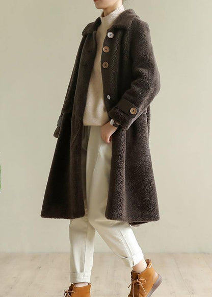 Modern Fine Lapel Collar Outfit Chocolate Knee Outwears
