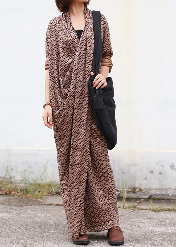 Modern Chocolate Print Dresses Asymmetric V Neck Dress