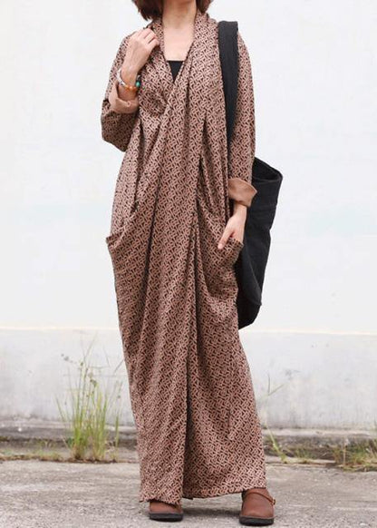 Modern Chocolate Print Dresses Asymmetric V Neck Dress