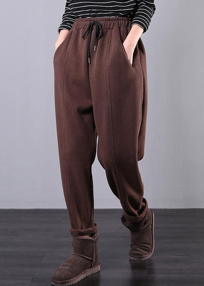 Modern Chocolate Trousers Fall Drawstring Pockets Outfits Harem Pants