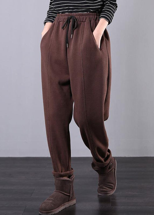 Modern Chocolate Trousers Fall Drawstring Pockets Outfits Harem Pants