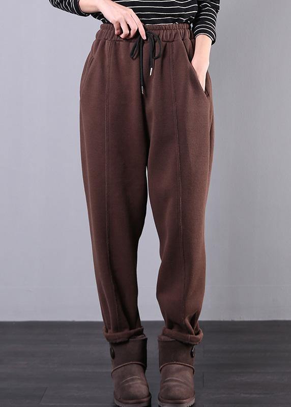Modern Chocolate Trousers Fall Drawstring Pockets Outfits Harem Pants