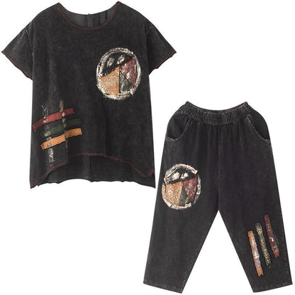 Modern Cotton Crane Organic Cotton Loose Short Sleeve Blouse and Pants