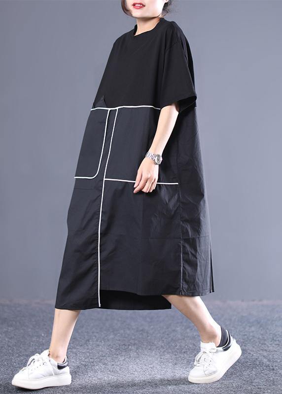 Modern Cotton Dresses Sweets Cotton Round Neck Spliced Short Sleeve Dress