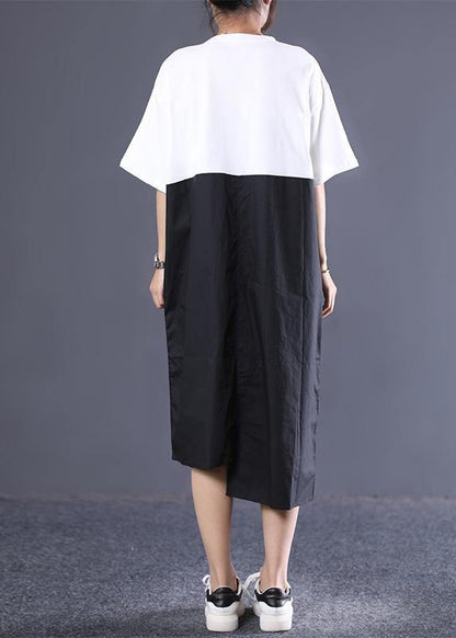 Modern Cotton Dresses Sweets Cotton Round Neck Spliced Short Sleeve Dress