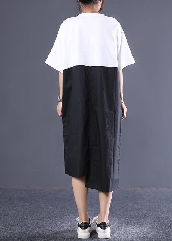 Modern Cotton Dresses Sweets Cotton Round Neck Spliced Short Sleeve Dress
